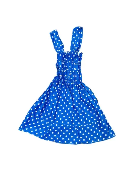 Blue Printed Knee Length Casual Sleeveless Summer Dress For Girls