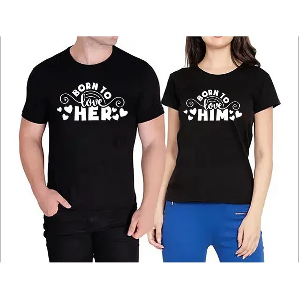 Couple T-Shirt Black Born To Love Printed For Men & Women