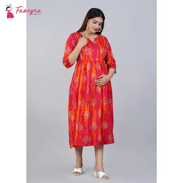 Fancyra Women's Cotton Printed Maternity Pregnancy Dresses Nightwear Maxi