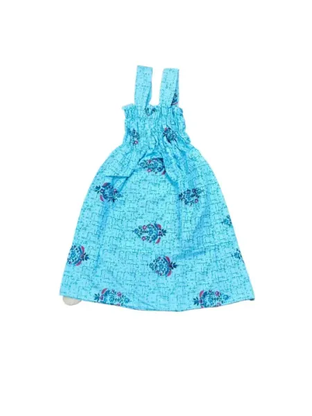 Teal Floral Printed Knee Length Casual Sleeveless Summer Dress For Girls