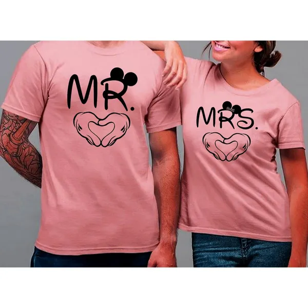 Couple T-Shirt Mr. & Mrs. Peach Color Printed For Men & Women