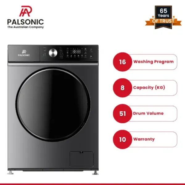 Palsonic 8Kg BLDC Motor inverter technology Fully Automatic Front Loading Washing Machine