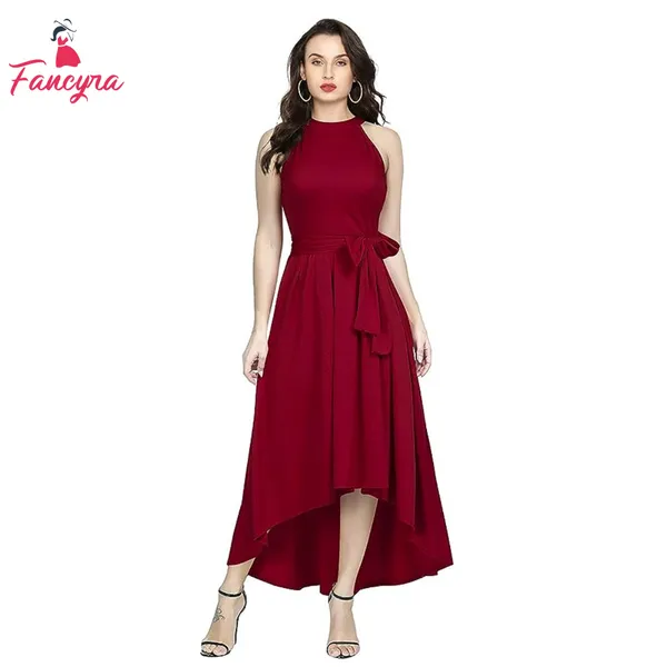 Fancyra Women One Piece Sleeveless High Low Knee Long Western Dress