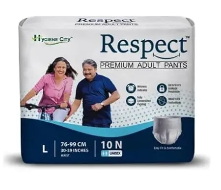 Respect Large Adult Diaper Pants Style for Unisex with Wetness Indicator (Large - 10 Count, 30-39 Inches)