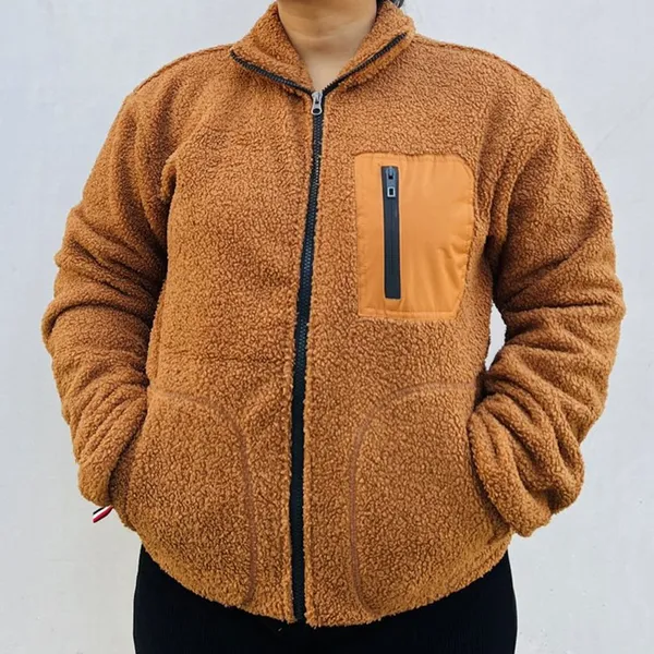 Cozy Sherpa Fleece Jacket with Zipper Pocket