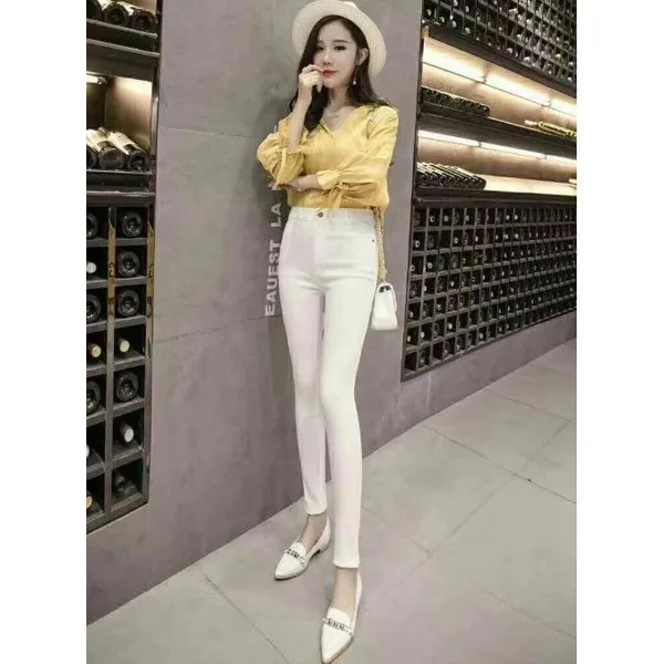 White Solid Pants For Women