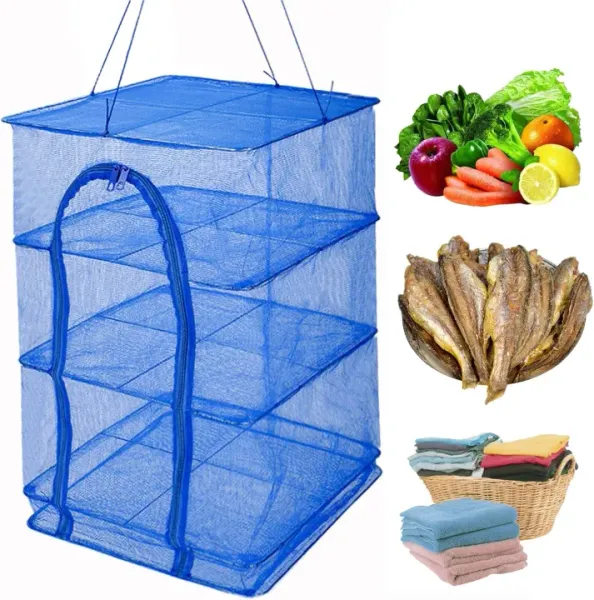 1Pcs Foldable 4 Layers Drying Rack for Vegetable, meat, Fish Mesh Hanging