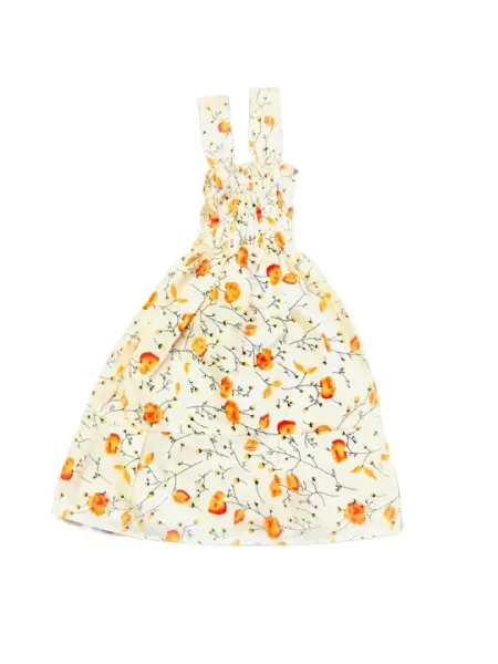 White Floral Printed Knee Length Casual Sleeveless Summer Dress For Girls
