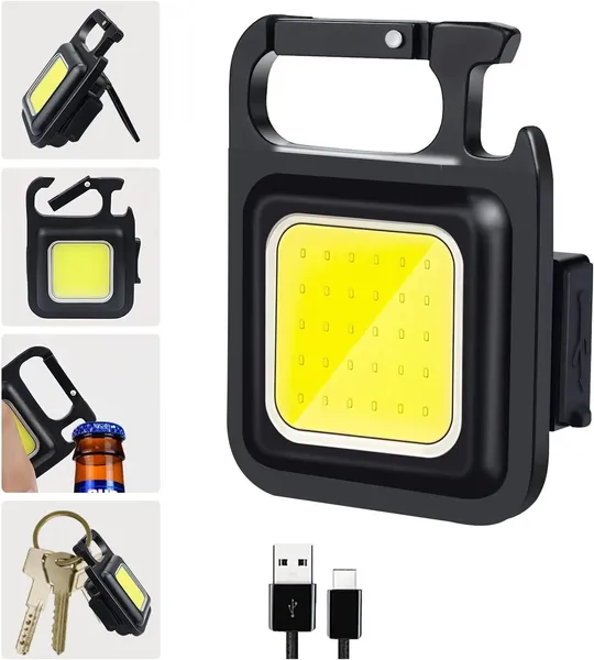Multifunctional Keyring Light Mini Glare COB Keychain Pendant Light USB Charging Emergency Light Strong Magnetic