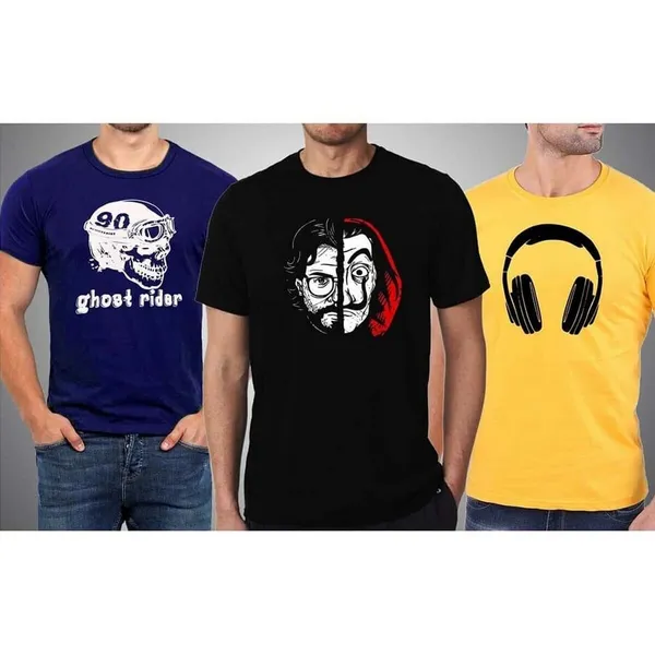 Combo Of 3 Casual  Cotton Printed T-Shirt For Men
