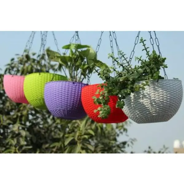 Multicolor Hooked Hanging Flower Pot - 1 Piece