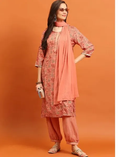 Peach Abstract Printed Kurta set