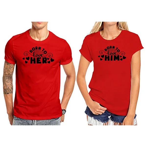 Couple T-Shirt Red Born To Love Printed For Men & Women