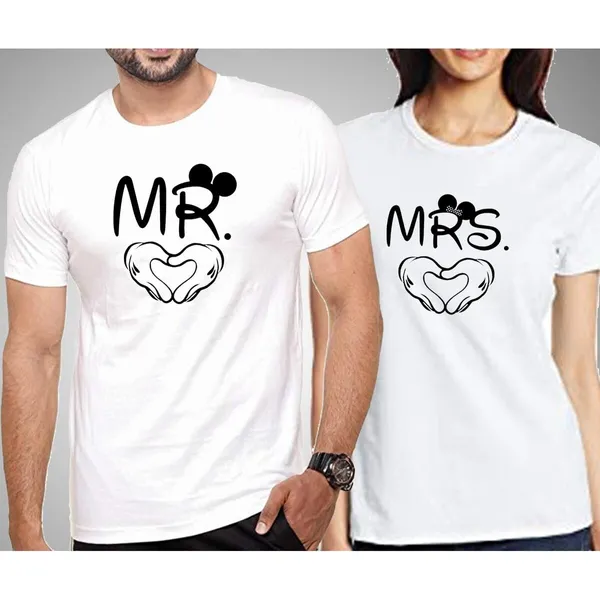 Couple T-Shirt Mr & Mrs White Printed For Men & Women