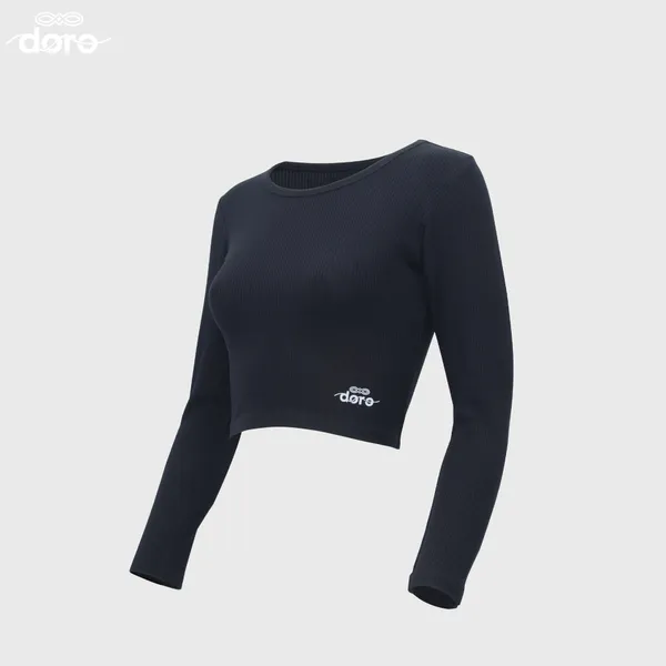 Doro Black Round-Neck Ribbed Crop top for Women