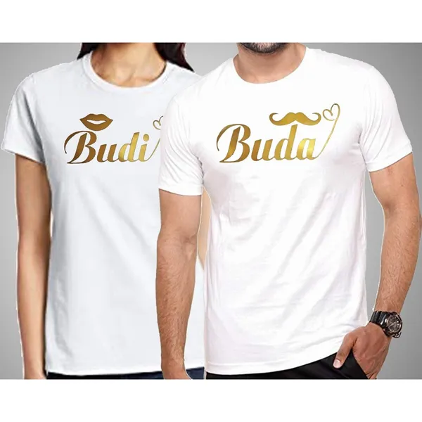 White Couple T-Shirt Buda & Budi Printed For Men & Women