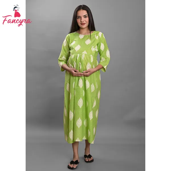 Fancyra Women Cotton Printed Maternity Pregnancy Dress Nightwear Maxi