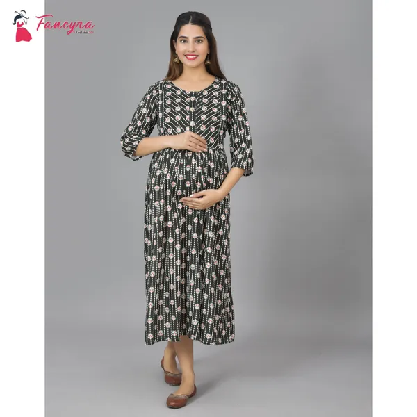 Fancyra Women Maternity Pregnancy Cotton Printed Dresses Nightwear