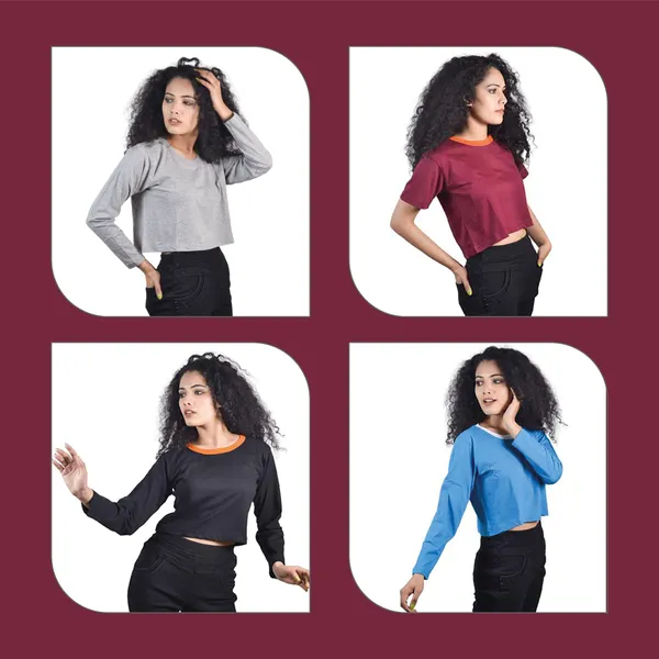 Crop Top Multicolor Combo 4 Pcs T-Shirt For Women