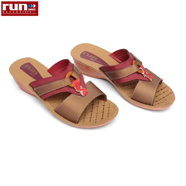Run Shoes Red/Brown Slip-on Flat Sandals For Women (023)