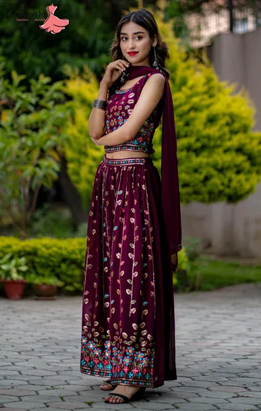 Purple Sleeveless Choli With Skirt and Shawl Set For Women From Aamayra Fashion House