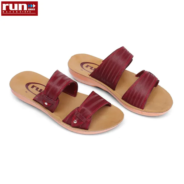Run Shoes Red Slip-on Flat Sandals For Women (060)