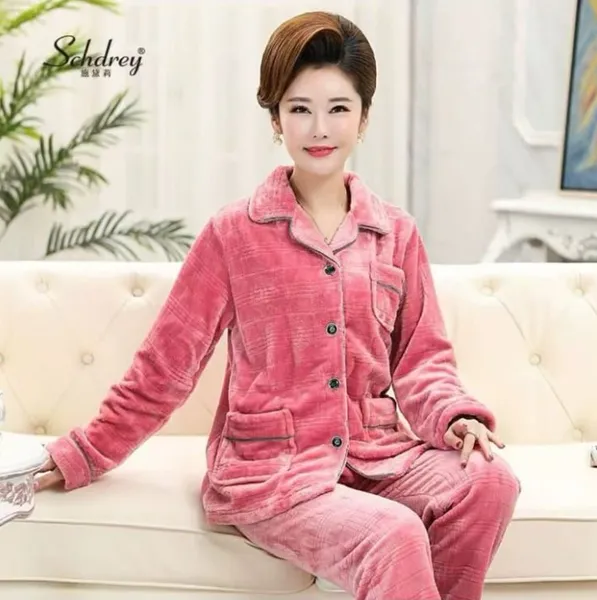 Warm Long Sleeve Winter Pajama Set For Women