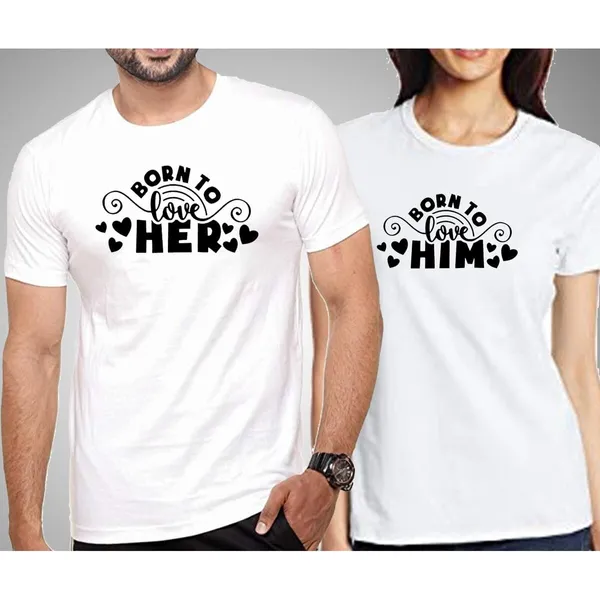Couple T-Shirt White Born To Love Printed For Men & Women