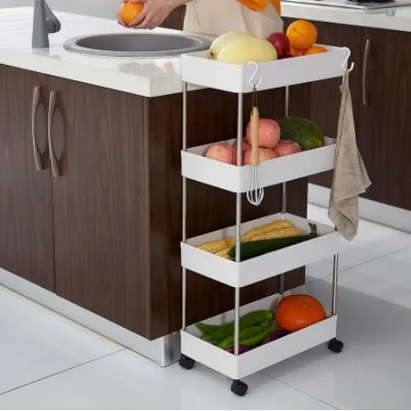 4 Layers Gap Kitchen Storage Rack Slim Slide Tower Movable Assemble ...