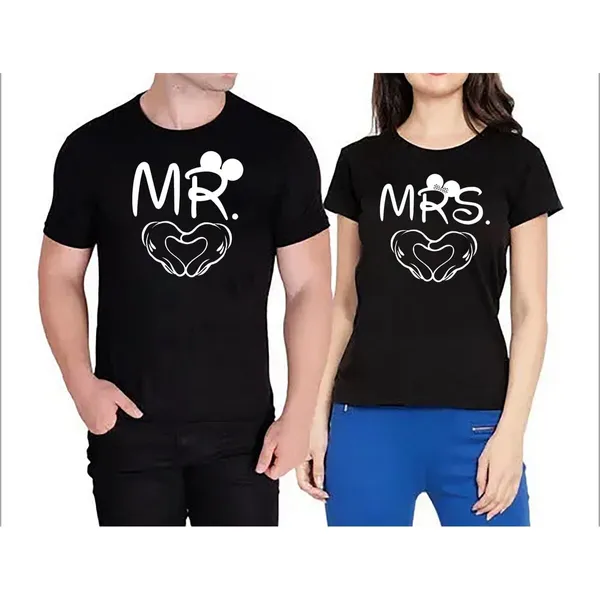 Couple T-Shirt Mr & Mrs Black Printed For Men & Women