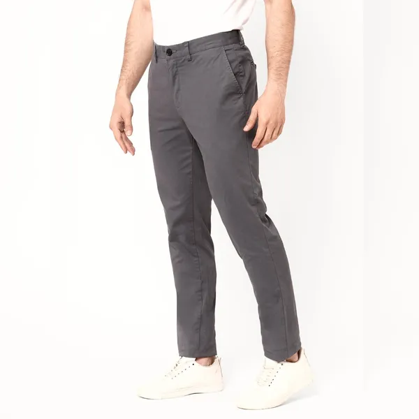 Brown Grey Stretchable Chinos For Men