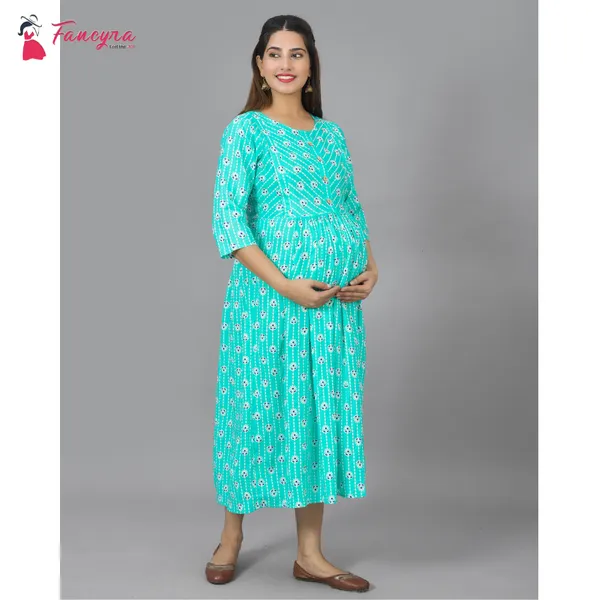 Fancyra Women Nightwear Maxi Maternity Pregnancy Cotton Printed Dress