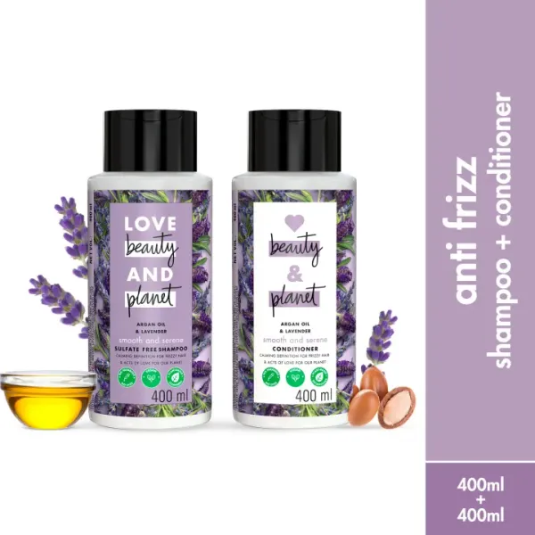 Love Beauty & Planet Anti Frizz Combo Argan Oil & Lavender Smooth & Serene Shampoo and Conditioner 400ml