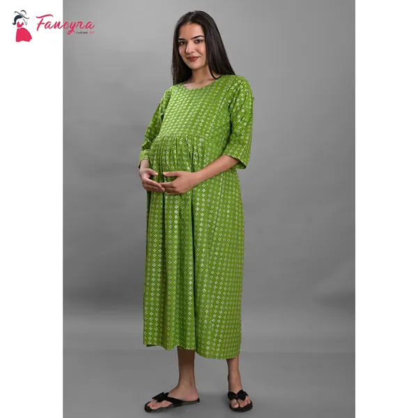 Fancyra Women Maternity Pregnancy Dress Nightwear Maxi Cotton Printed