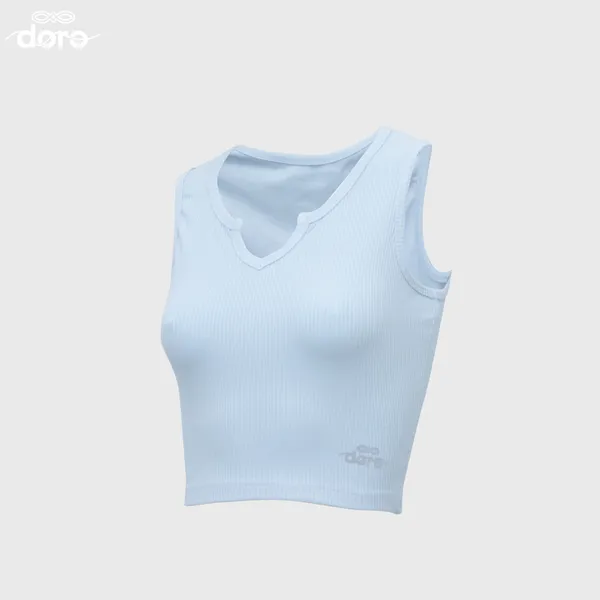 Doro Blue V-Neck Ribbed Tank Top for Women