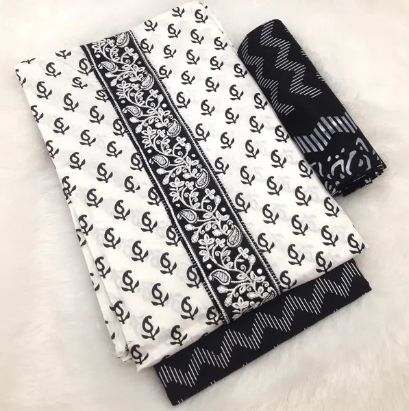 Joseez Collection 2 Black & White Cotton Embroidery Work Unstitched Kurta Set For Women