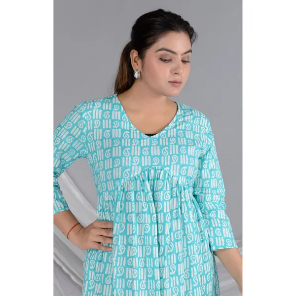 Fancyra Women Cotton Printed Long Sleeve One Piece Frock Dress