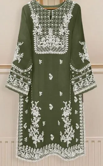 Green Color Pakistani set with Pant and Shawl