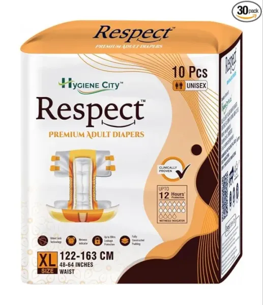 RESPECT XL Premium Adult Tape Diaper for Unisex (10 Count, 48-64 Inches)