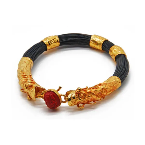 Dragon Faux Elephants Tail With Ganesh Bracelets For Men - Looks Like Original Gold