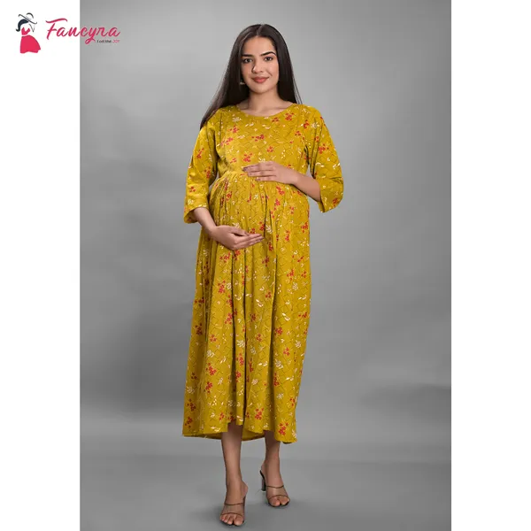 Fancyra Women Maternity Pregnancy Cotton Printed Dress Nightwears
