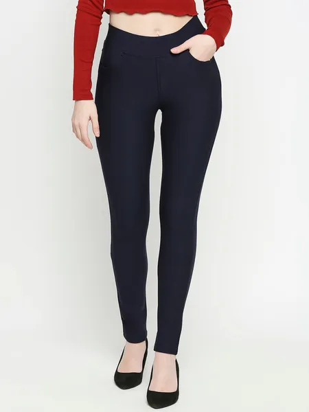 Navy Blue Stretchable Jeggings Pants For Women