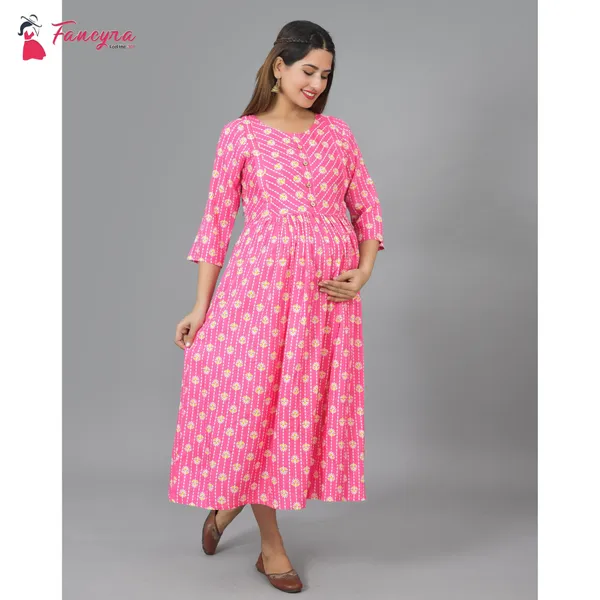 Fancyra Women Cotton Printed Nightwear Maxi Maternity Pregnancy Dresses