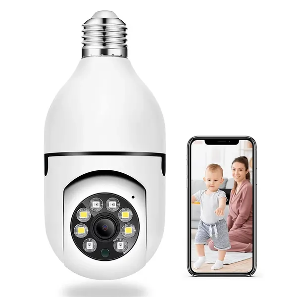 Wireless Bulb Security Camera,E27 Security Bulb Camera , PTZ HD Infrared Night Vision Two Way Talk Baby Monitor Auto Tracking for Home Security