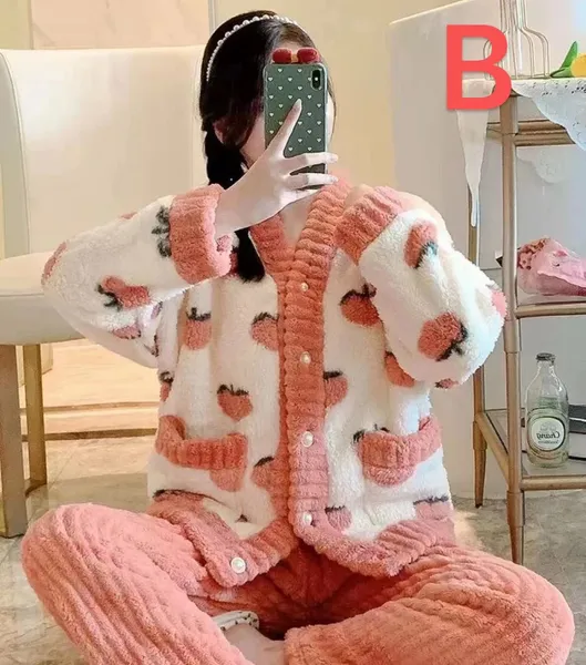 Women Warm Long Sleeve Winter Pajama Set (Design May Vary)