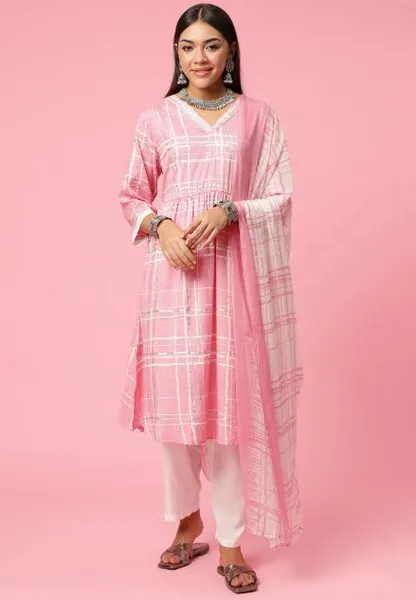 Women Pink Abstract Printed Kurta set