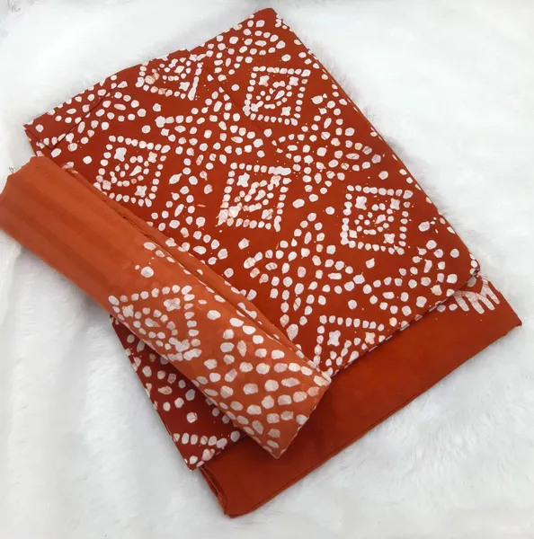 Joseez Collection Light Brown Batik Printed Pure Cotton Unstitched Kurta Set For Women
