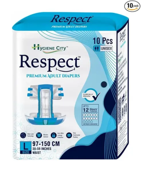 RESPECT L Premium Adult Tape Diaper for Unisex (Large - 10 Count, 38-59 Inches)