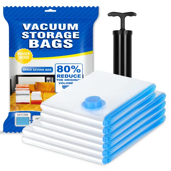 Pack of 5 Reusable Ziplock Vacuum Storage Space Saver Bags with Travel Hand Pump for Clothes | Vaccum Storage Space Saver Bag