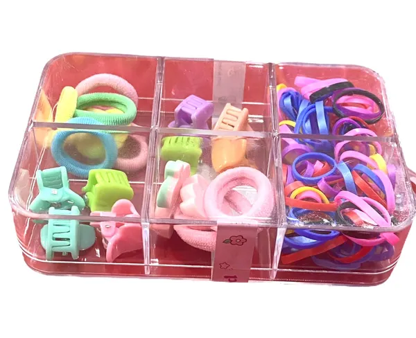 Clear Box Multi Color Hair Band And Clip 1 Packet